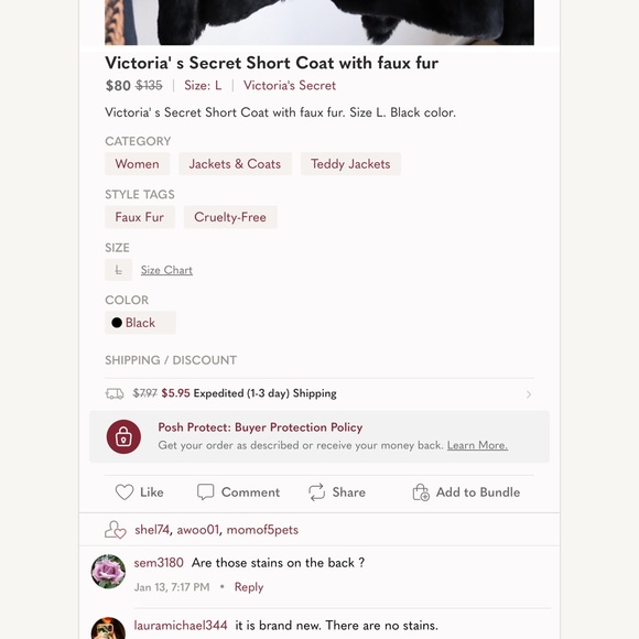 VS 2018 FASHION SHOW BLACK FAUX FUR COAT JACKET - Picture 3 of 3
